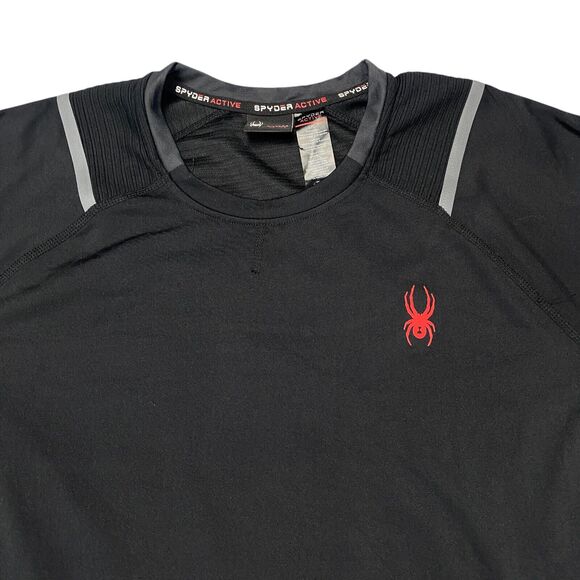 Spyder Active ProWeb Shirt Mens Large Black Stretch Raglan Sleeve Crew Neck - Picture 8 of 16